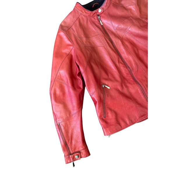 Hein Gericke Women’s Red Leather Moto Jacket Size 16 Zip Front 100% Leather - Picture 15 of 15